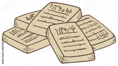 Ancient Chinese Bamboo Slips Stacked for Historical Education or Legal Document Archive Design