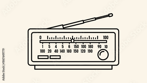 Classic Retro Radio Receiver Outline with Dial and Antenna in Bright Studio