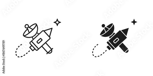 Two rockets with satellite dishes and stars in space