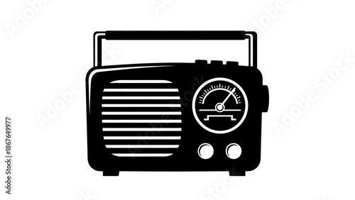 Silhouette of a Vintage Portable Radio Speaker with Tuning Dial on White Background