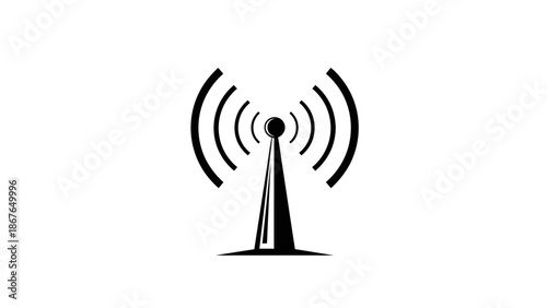 Minimalist Radio Tower Signal Broadcasting Icon on White Background