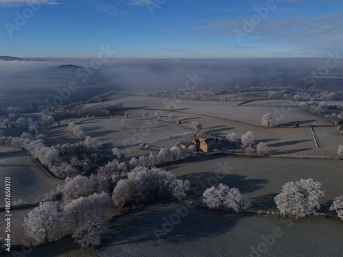Frozen winter landscape countryside in aveyron