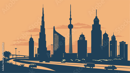 Dynamic City Skyline Silhouette at Sunset for Travel Brochures Web Banners Architecture Promotion and Urban Development Projects