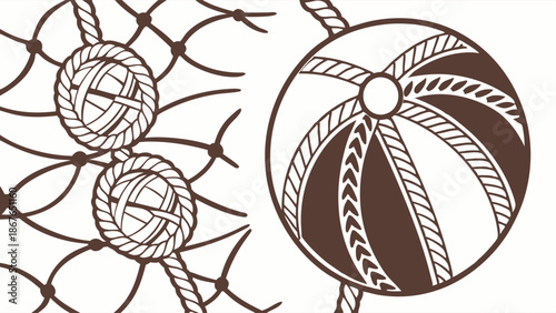 Nautical Rope Knot Pattern and Beach Ball Detail for Maritime Design Projects and Summer Recreation Themes