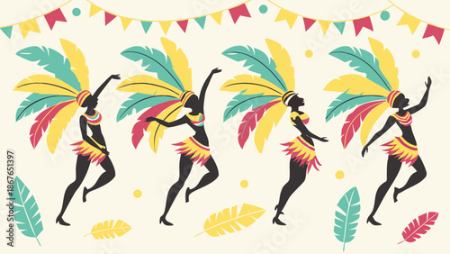 Carnival Dancers Silhouettes Celebrating Festive Parade Joyful Tropical Celebration Design Element for Summer Events