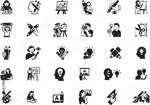 Creative Profession and Activity Glyph Icon Set Vector Collection with Art Design Music Photography Sport Education Hobby Tools Solid Symbols for Web App UI UX Infographic and Print Design