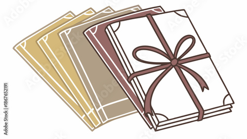 Stack of Gift Wrapped Books Tied with Ribbon for Holiday Present or Special Occasion Announcement Design Element