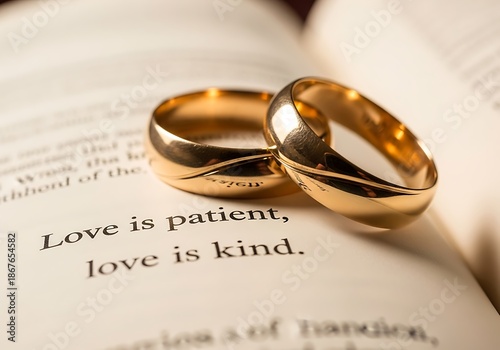 Timeless Gold Wedding Rings with Bible Quote: 