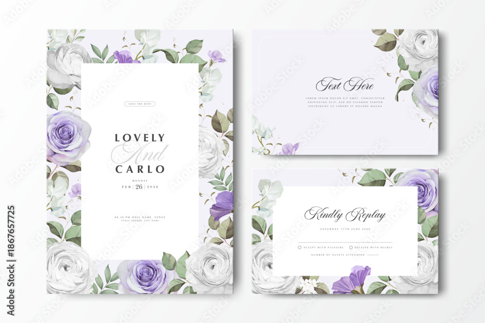Fototapeta premium floral frame wedding invitation card set template