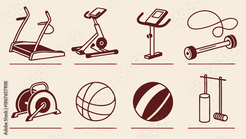 Fitness Equipment Icons Set for Gym Website Design Workout Motivation Sport Health Club Advertising Material