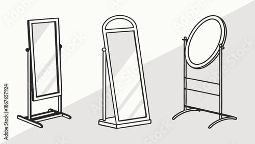 Assortment of Three Standing Full-Length Dressing Mirrors for Retail Display or Home Decor Visualizing