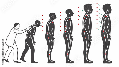 Posture Correction Evolution Showing Spine Alignment Improvement from Slouching to Upright Stance for Health Education