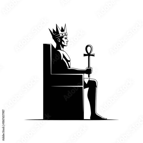 Esoteric King on Throne: Arcana Symbolism - Pharaoh, Ankh, Majesty, Royalty, Mysticism, Magic, Spirituality, Ancient Egypt, Occult, Divine Power