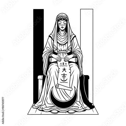 Mystical Priestess: Esoteric Tarot Arcana Illustration for Spiritual & Occult Designs