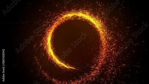 Magic fire circle portal glowing energy ring spark swirl animation on transparent background.