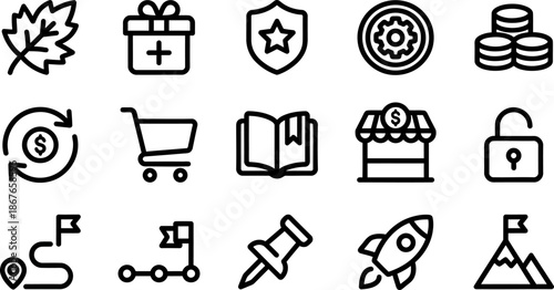 Startup Business Growth and Milestones Line Icons Set, Strategy and E-Commerce Outline Symbols