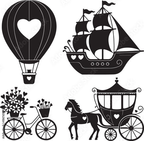 Romantic Vehicles and Transport Silhouettes