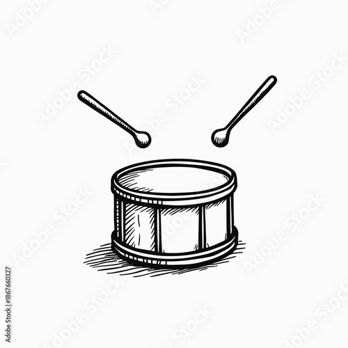 Drum with sticks in a hand-drawn style  