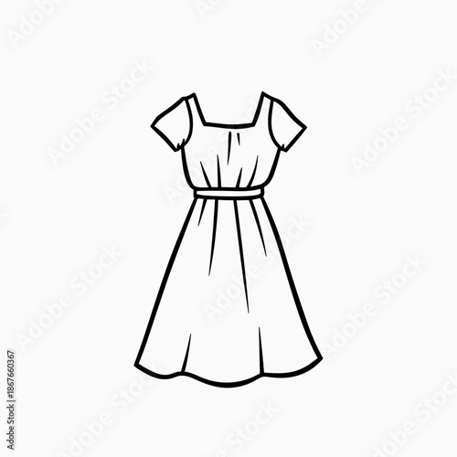 Simple outline of a casual dress with short sleeves and a waistline  