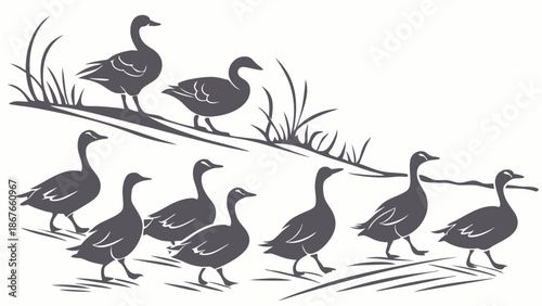 Migrating Geese Following Leader in Nature Illustration for Wildlife Guides Educational Materials and Outdoor Themes