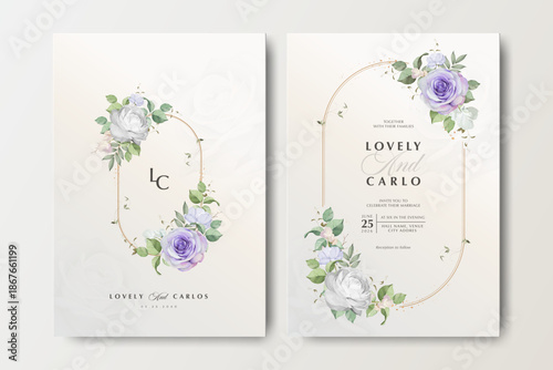 roses flower wreath wedding card template with creamy background

