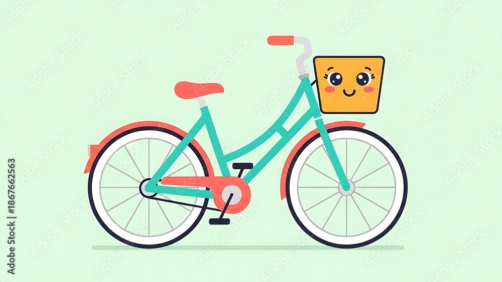 Fototapeta premium Colorful cartoon bicycle with smiling basket.