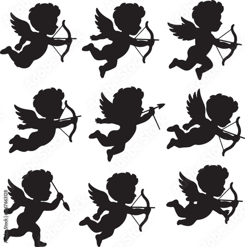Silhouettes of Cupid Angels with Bows
