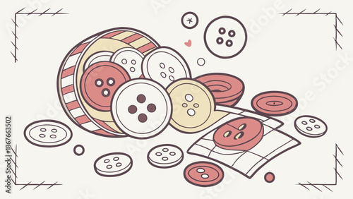 Spilled Assortment of Vintage Sewing Buttons for Craft Projects Tailoring and Handmade Apparel Design