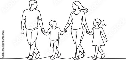 family walking hand in hand together outdoors