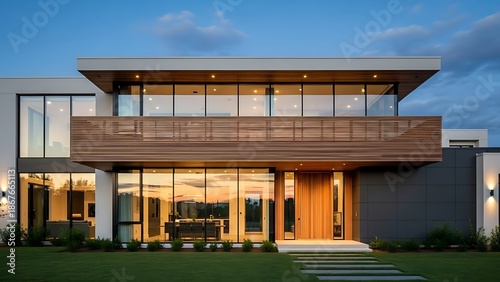 New Contemporary Style Luxury Home Exterior with Three Car Garage