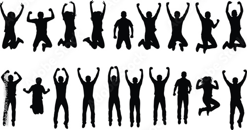 People jumping silhouettes set expressing happiness, freedom and celebration with energetic poses for success, motivation and joyful lifestyle conceptsWeb