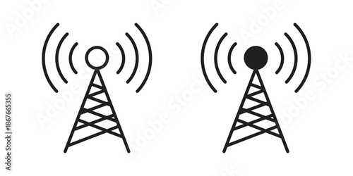 Broadcast tower icons for web and mobile UI design. Glyph vector with editable stroke
