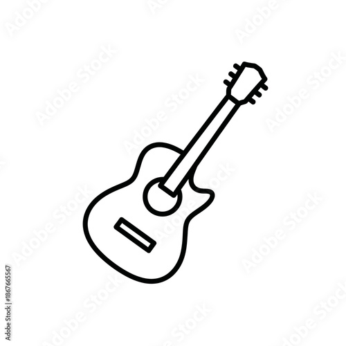 Acoustic guitar icon, simple line drawing on white background