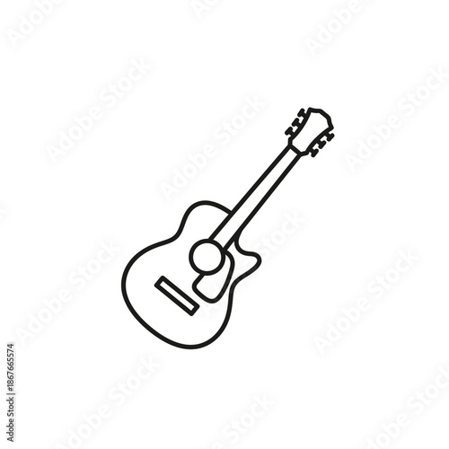 Acoustic guitar icon, simple line drawing, isolated on white background