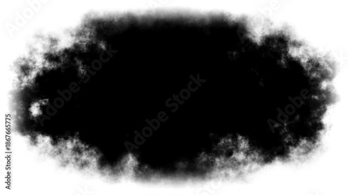 Abstract white smoke grunge frame with black center hole for overlay background
