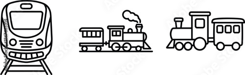 Train illustration set showing modern passenger train and classic steam locomotive icons, railway transportation, travel and public transit concept vector