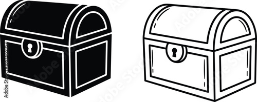 Treasure chest silhouette illustration showing solid and outline locked chest comparison, pirate storage and mystery concept vector isolatedWeb