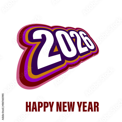 Happy New Year Bold colorful 2026 typography design with modern layered text effect