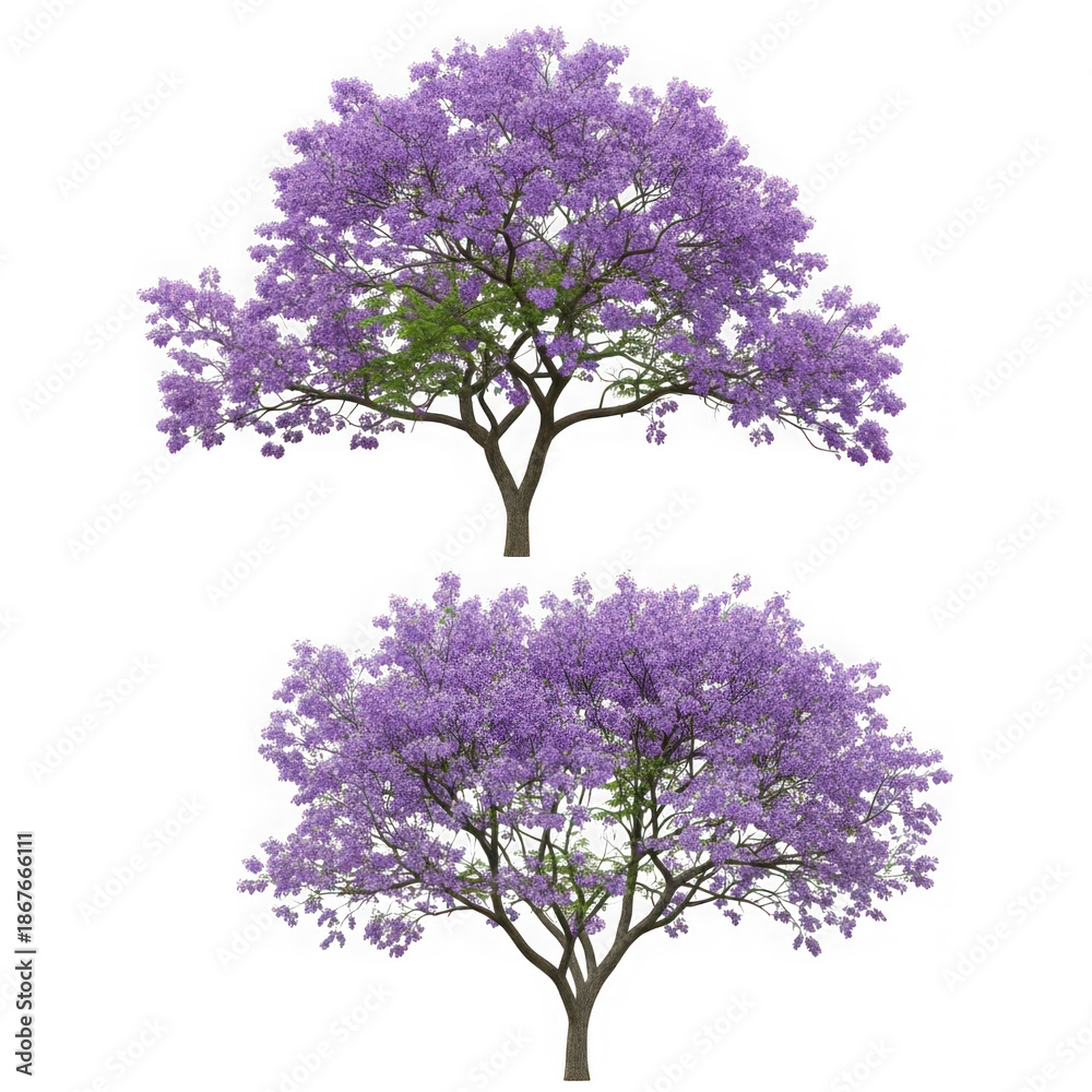 Obraz premium Two stunning jacaranda trees in full bloom isolated on white background