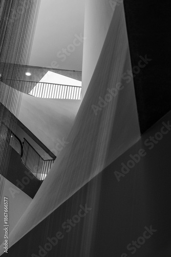 Abstract Architectural Interior with Geometric Lines and Minimalist Black and White Design