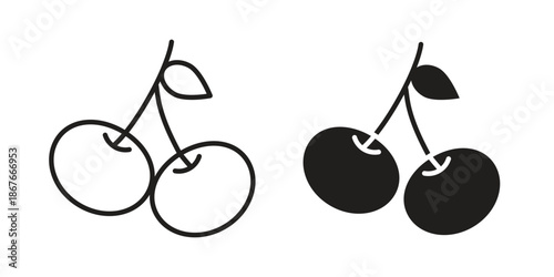 Cherry icons for web and mobile UI design. Glyph vector with editable stroke