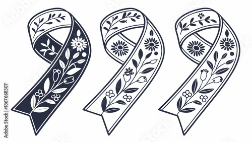 Floral Awareness Ribbon Set for Charity Campaigns Support Causes Design Element Vector Illustration
