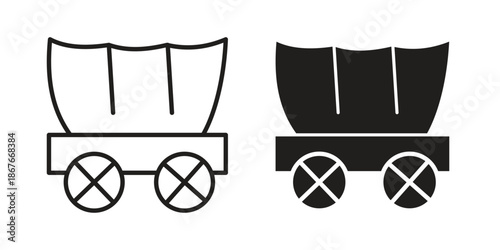Covered wagon icons for web and mobile UI design. Glyph vector with editable stroke