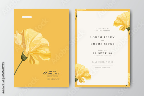 yellow floral watercolor wedding invitation card template

