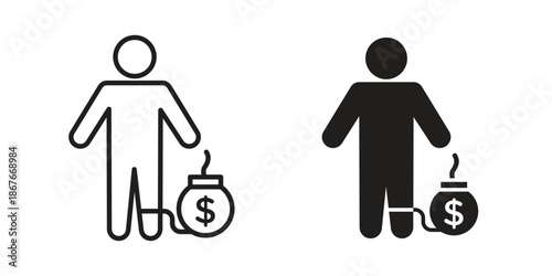 Debt icons for web and mobile UI design. Glyph vector with editable stroke