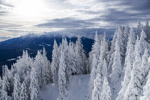 snow covered mountains, Postavaru Mountains, Romania 