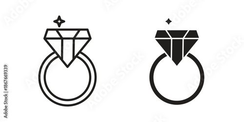 Diamond ring icons for web and mobile UI design. Glyph vector with editable stroke