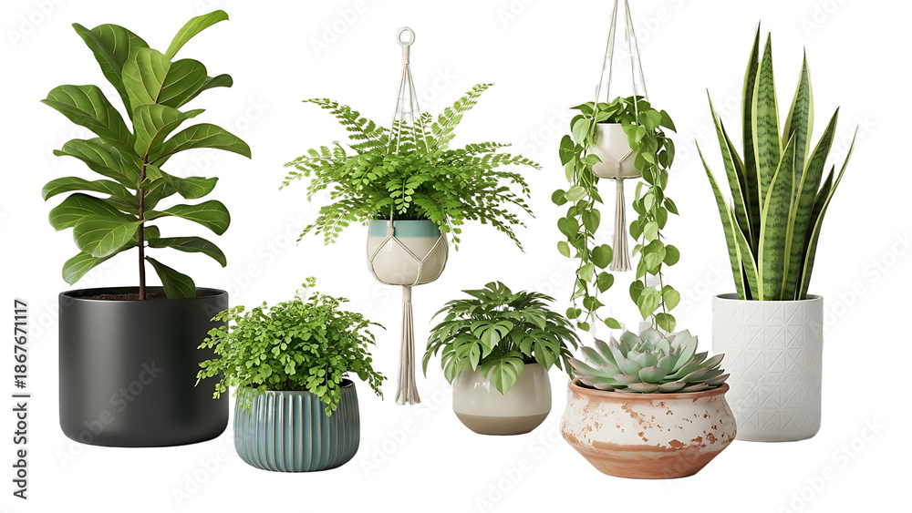 Obraz premium A collection of various potted plants on transparent background