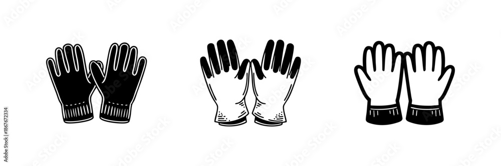 Obraz premium Gloves In Hand Drawn Style Set. Winter Warmth, Protection, Fashion Accessory Doodle Sketch Collection. Cold Weather Gear. Isolated Vector Illustration