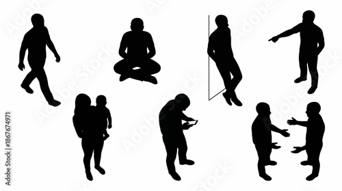 Human Silhouette Vector Set with Diverse Poses and Interactions for Body Language Studies, Communication Design, and Social-Themed Projects